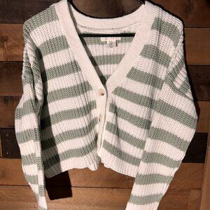 Green/White Striped Crop Sweater